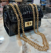 Synthetic textured net sling bag with heavy shoulder chain for women and girls, free size (8in x 7in x 4in), India origin